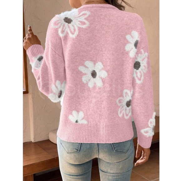 Pink Cardigan Knit Flower Textured Button Front Stretchy, Soft - Picture 6 of 9